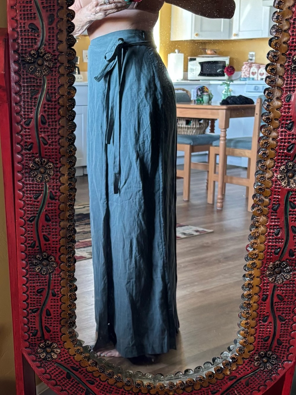 Veiled NY sage linen blend maxi wrap skirt Sz S New